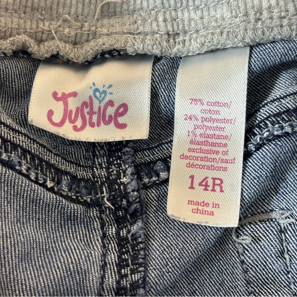 Justice Shorts Drawstring Fabric Waistband Denim Pull On Bottoms Blue Size 14R